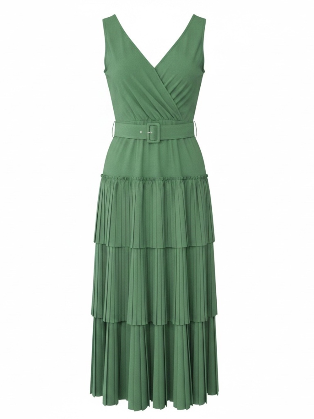 Lafayette 148 New York Green Sleeveless Tiered Pleated Maxi Dress with Belt, NWT - Picture 1 of 11